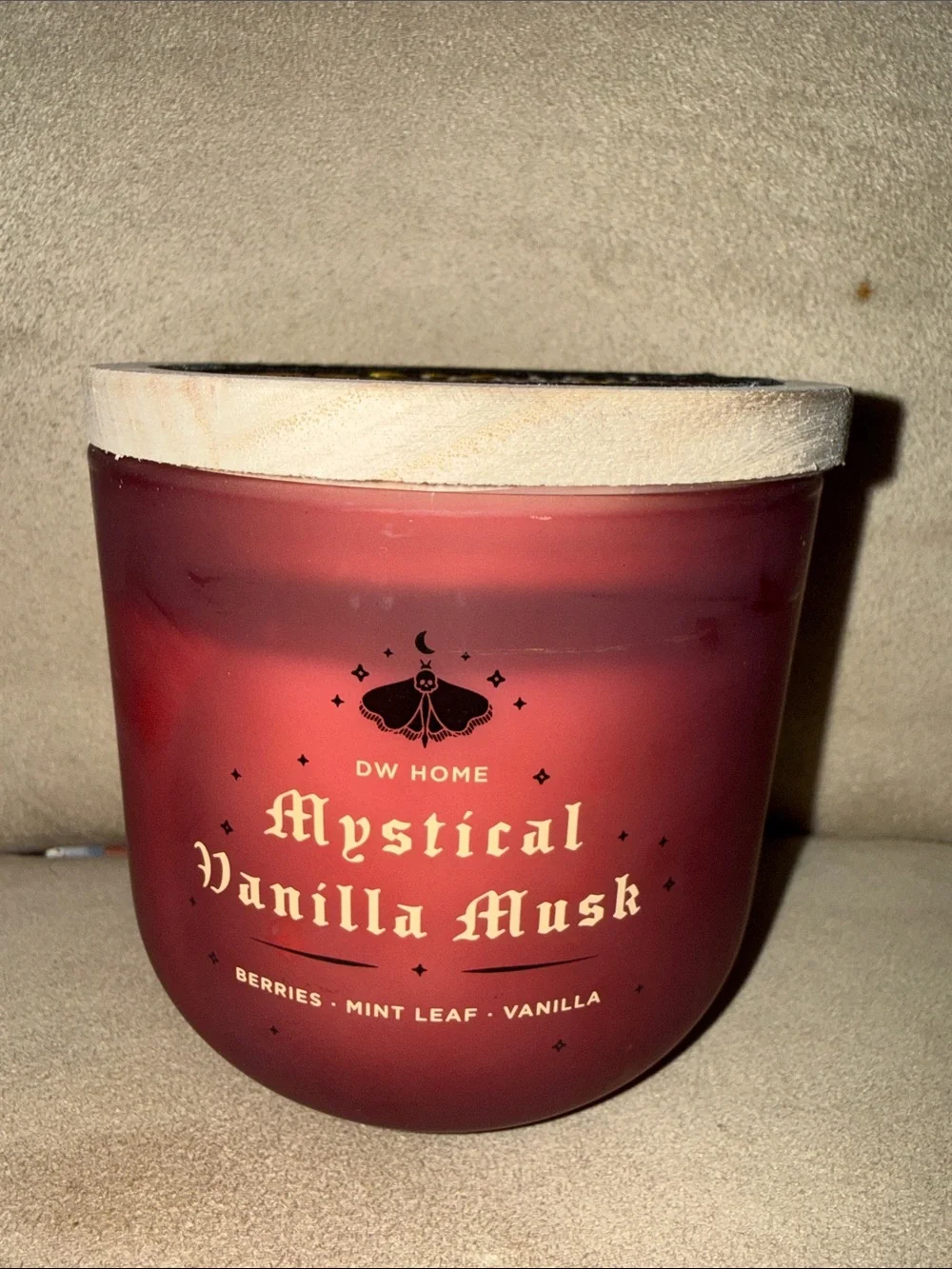 DW Home Mystical Vanilla Musk Candle - Burgundy Glass with Wooden Lid
